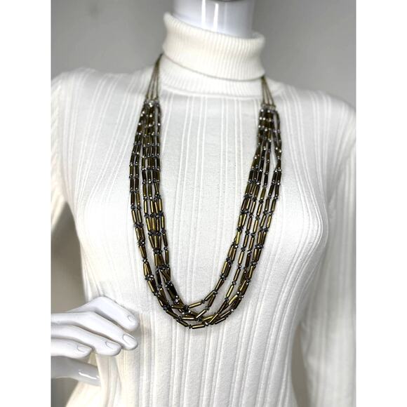 Chico's necklace signed costume jewelry burnished gold tone with gray multi stra - Picture 1 of 14